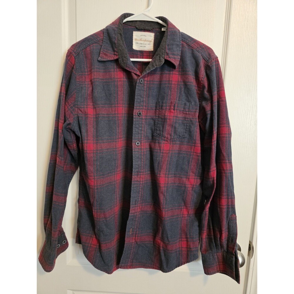 Weatherproof Vintage Style Red and Navy Flannel Plaid Shirt Mens sz M.   (255)